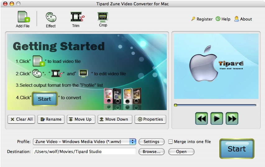 Tipard Zune Video Converter for Mac 3.6.06 software screenshot