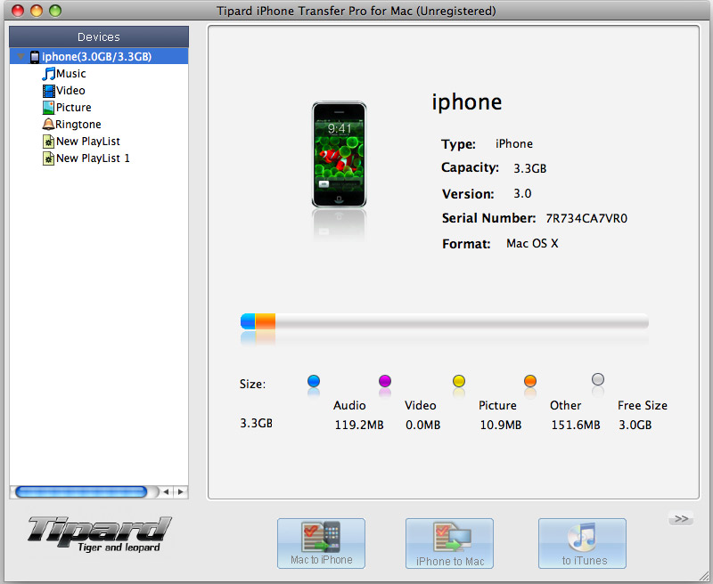 Tipard iPhone Transfer Pro for Mac 6.1.26 software screenshot