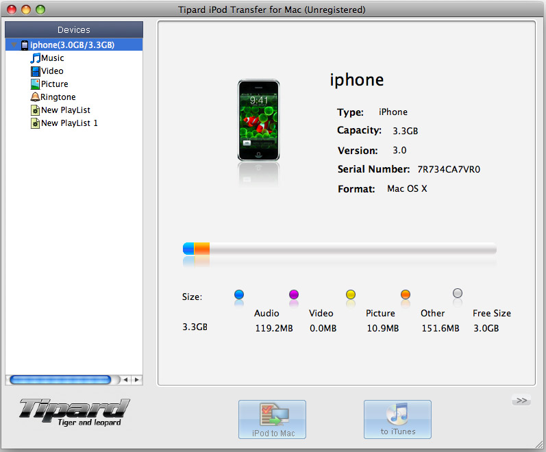 Tipard iPod Transfer for Mac 4.0.22 software screenshot