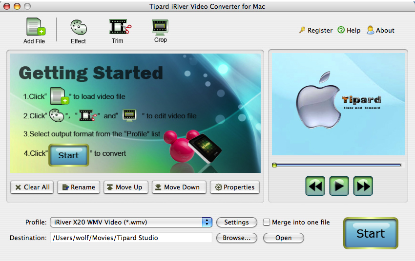 Tipard iRiver Video Converter for Mac 3.6.08 software screenshot