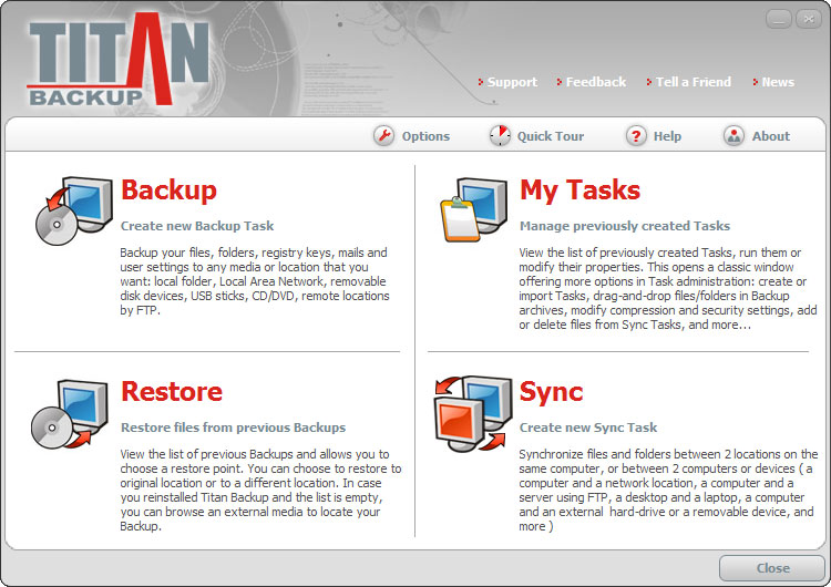 Titan Backup 2.5 software screenshot