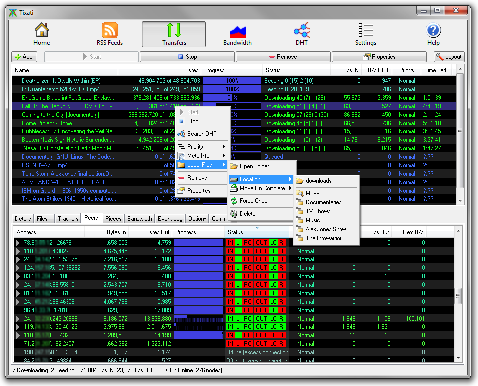 Tixati Portable 2.53 software screenshot