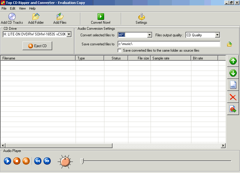 Top CD Ripper and Converter 1.0 software screenshot