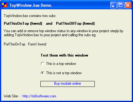 TopWindow.bas 1.00.08 software screenshot