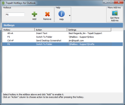 Topalt Hotkeys for Outlook 2.7.4889 software screenshot