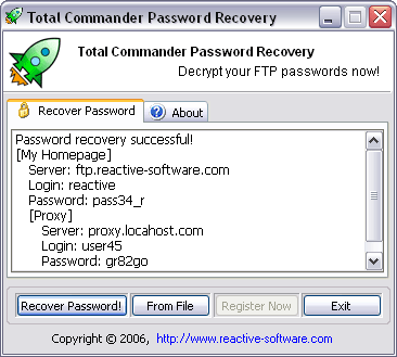 Total Commander Password Recovery 1.0.120.2006 software screenshot