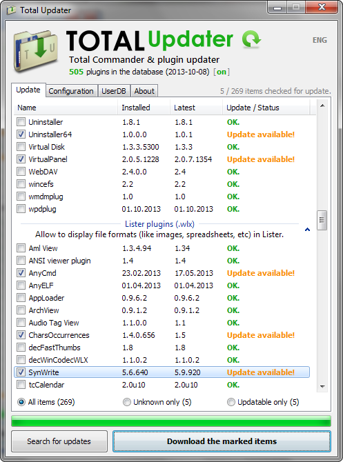Total Updater 0.8.6 software screenshot