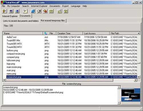 TotalRecall 1.1 software screenshot