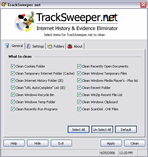 TrackSweeper 2.0.7 software screenshot