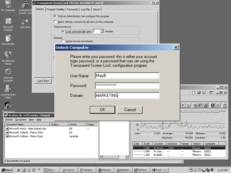 Transparent Screen Lock PRO for WinNT/2000/XP/2003 4.50 software screenshot