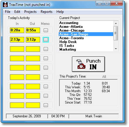 TraxTime 5.12 software screenshot
