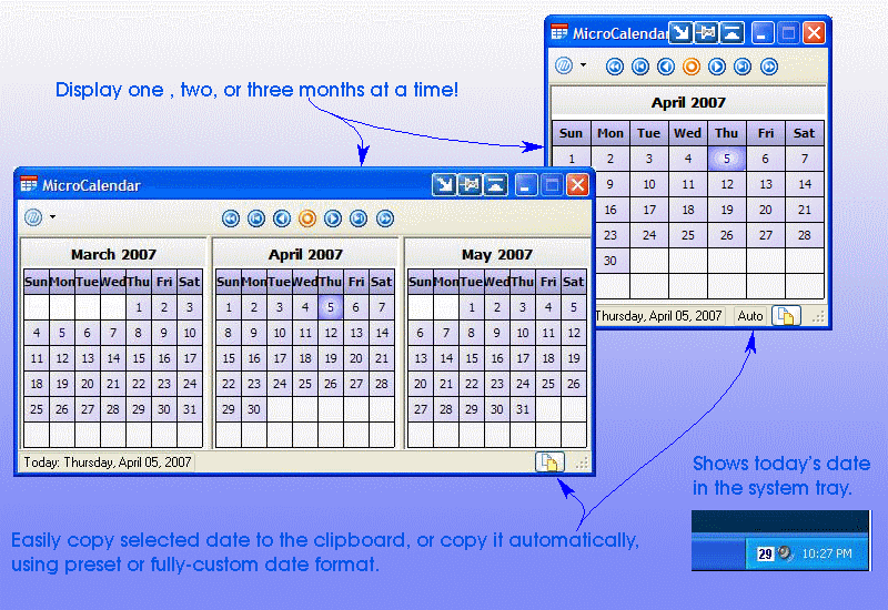 Tray Calendar - MicroCalendar 2.0 software screenshot