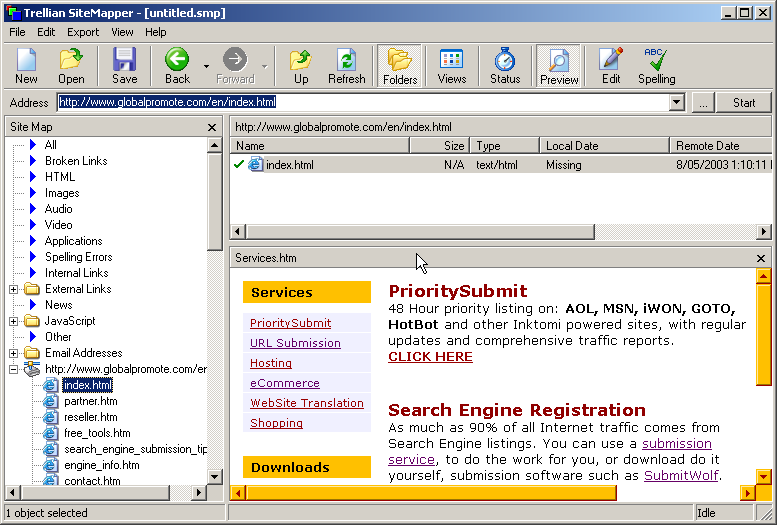 Trellian SiteMapper 1.04 software screenshot