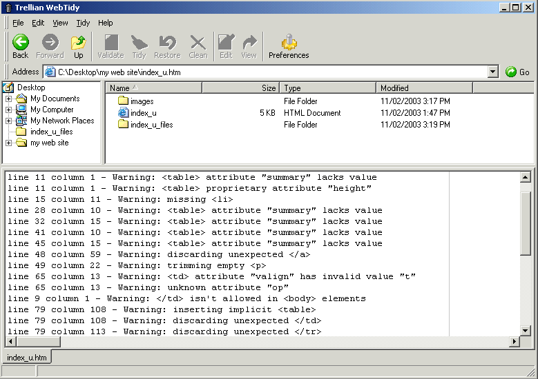 Trellian WebTidy 1.00.003 software screenshot