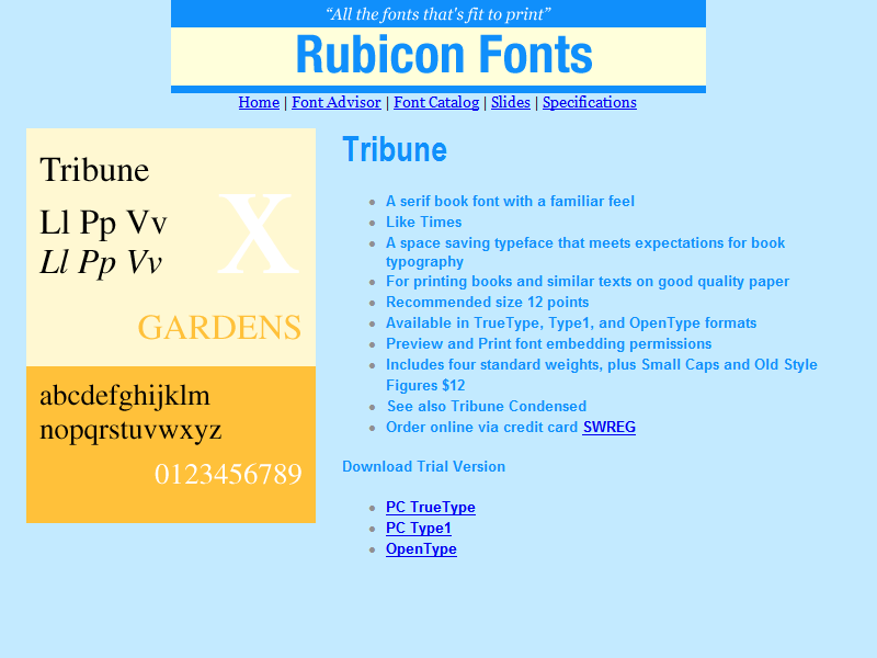 Tribune Font TT 2.00 software screenshot