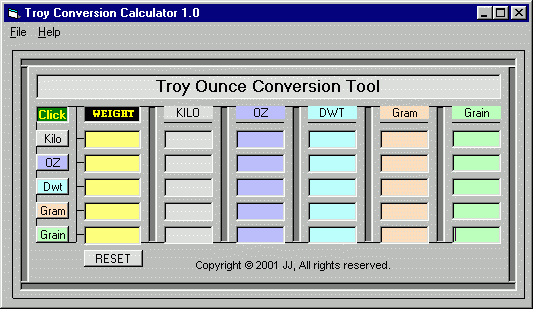 Troy Ounce Conversion Tool 3.21 software screenshot
