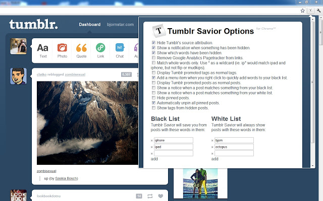 Tumblr Savior for Chrome 0.4.11 software screenshot