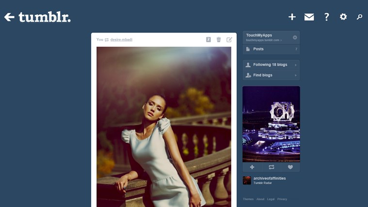 Tumblr Touch for Windows 8 1.0.0.13 software screenshot