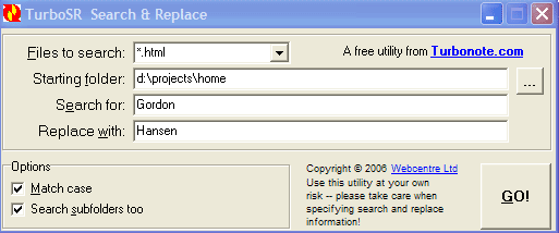 TurboSR Search & Replace 1.1 software screenshot