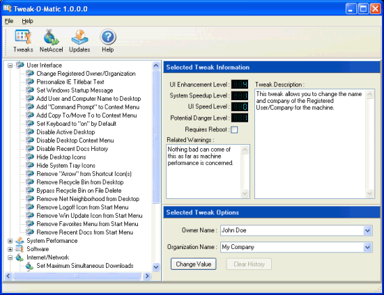 Tweak O Matic 1.00 software screenshot