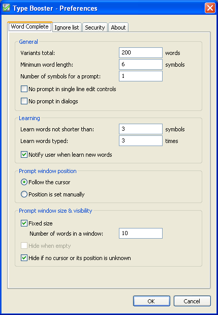 Type Booster: Autocomplete, Autoreplace 2.5.2 software screenshot