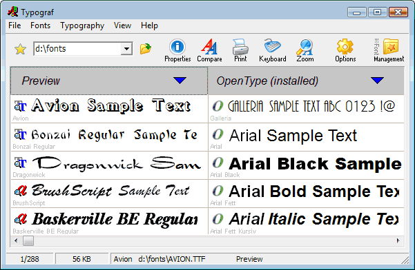 Typograf font manager 5.0 software screenshot