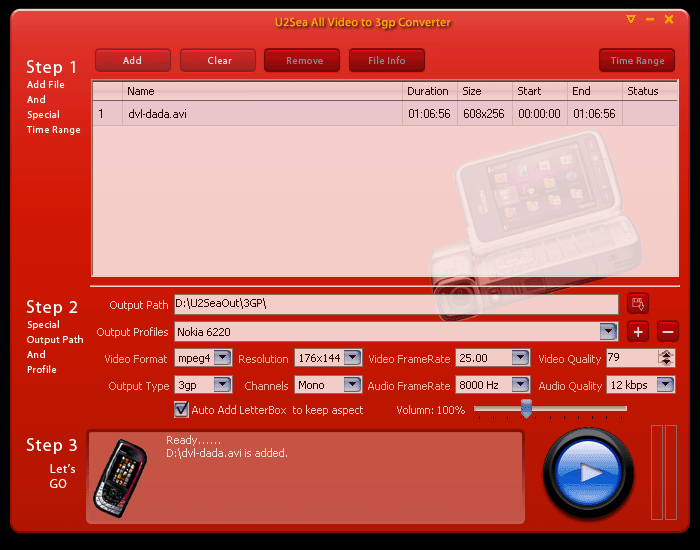 U2Sea All Video To 3gp Converter 2.1.1 software screenshot