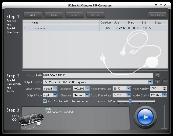 U2Sea All Video To PSP Converter 2.1.2 software screenshot