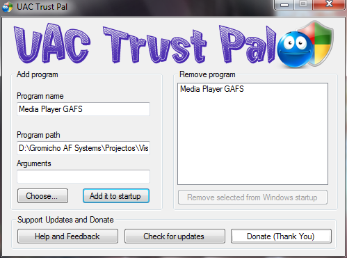 UAC Trust Pal 1.0 software screenshot