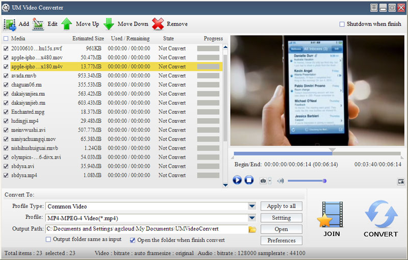UM AVI Video Converter 2.2.1.9 software screenshot