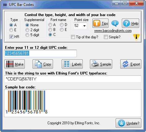 UPC Bar Codes 6.0 software screenshot
