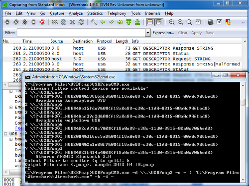 USBPcap 1.0.0.7 software screenshot