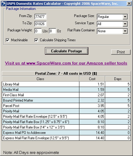 USPS Postage Rates and Tracking 1.0 software screenshot