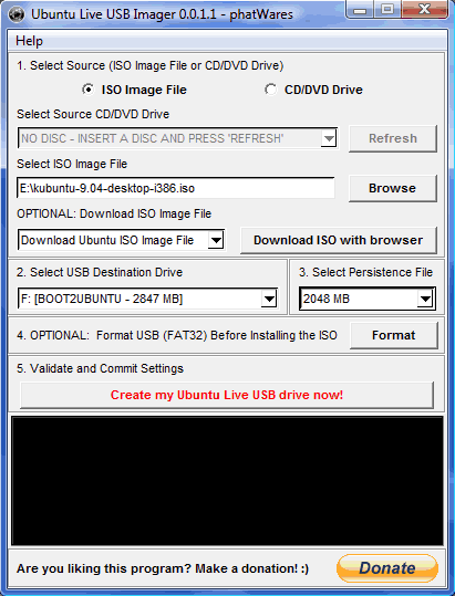 Ubuntu Live USB Imager 0.0.1.4 software screenshot