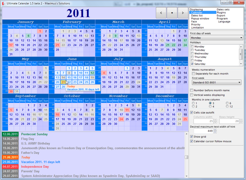 Ultimate Calendar 1.8.1.1.1 software screenshot