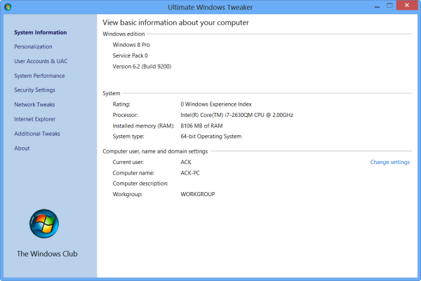 Ultimate Windows Tweaker 4.2.3 software screenshot