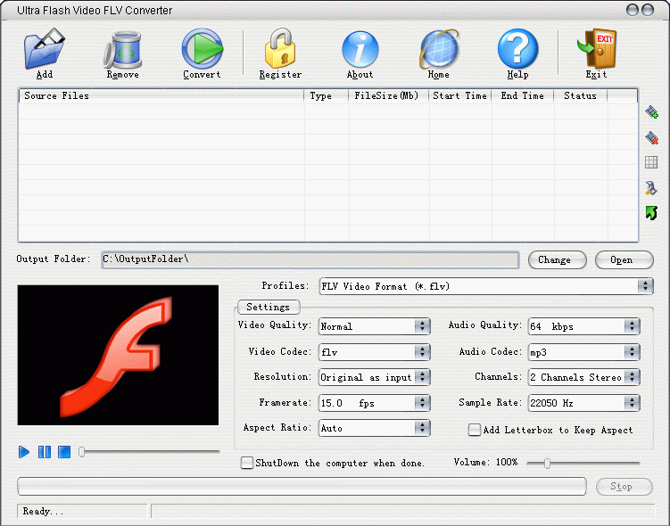 Ultra Flash Video FLV Converter 6.1.1208 software screenshot