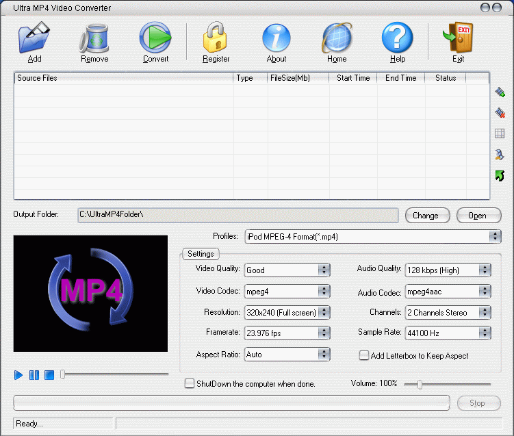 Ultra MP4 Video Converter 6.1.1208 software screenshot