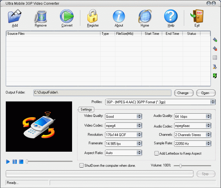 Ultra Mobile 3GP Video Converter 6.1.1208 software screenshot