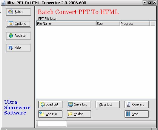 Ultra PPT To HTML Converter 2.0.2011.401 software screenshot