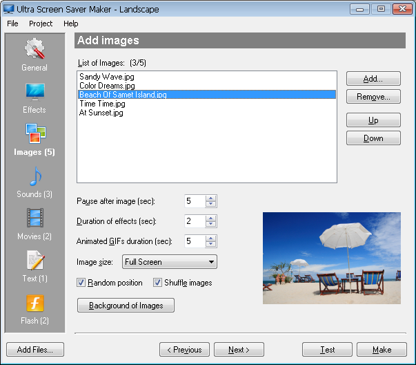 Ultra Screen Saver Maker 3.3 software screenshot