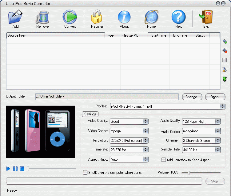 Ultra iPod Movie Converter 6.1.1208 software screenshot