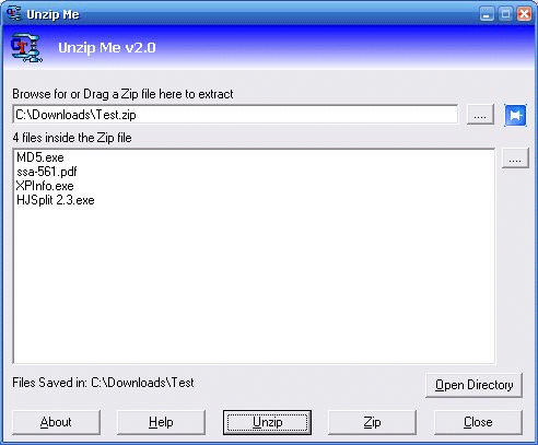 UnZip Me 2.0 software screenshot