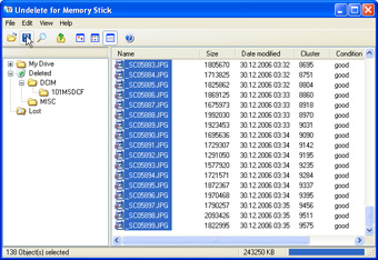 Undelete Memory Stick 1.7 software screenshot