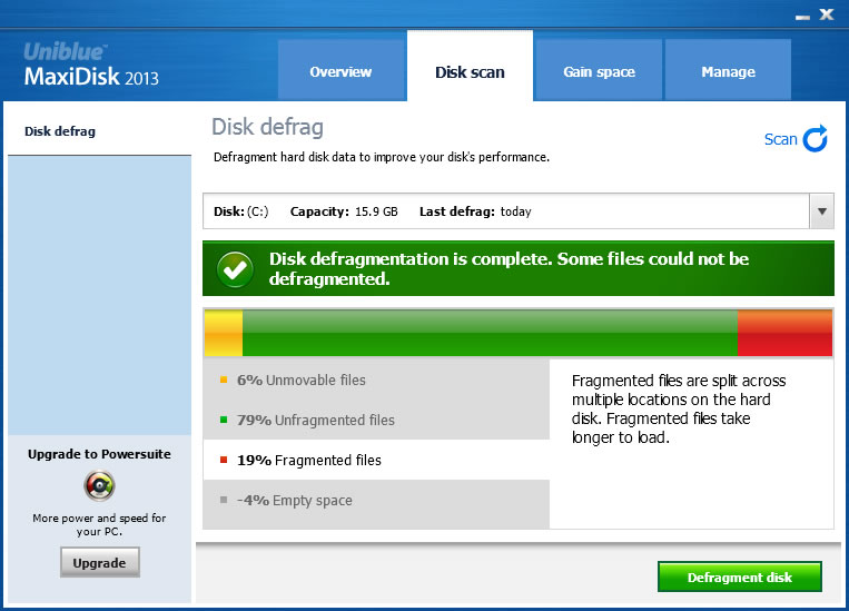 Uniblue MaxiDisk 1.0.9.3 software screenshot