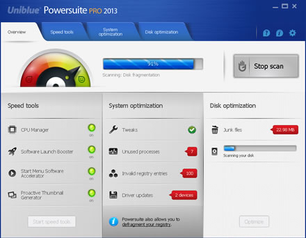 Uniblue PowerSuite 2016 4.4.2.1 software screenshot