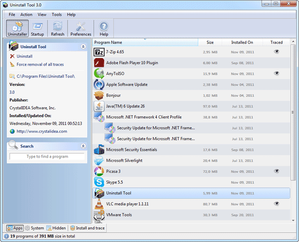 Uninstall Tool 3.5.3.5561 software screenshot