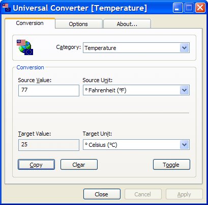 Universal Converter 1.25 software screenshot