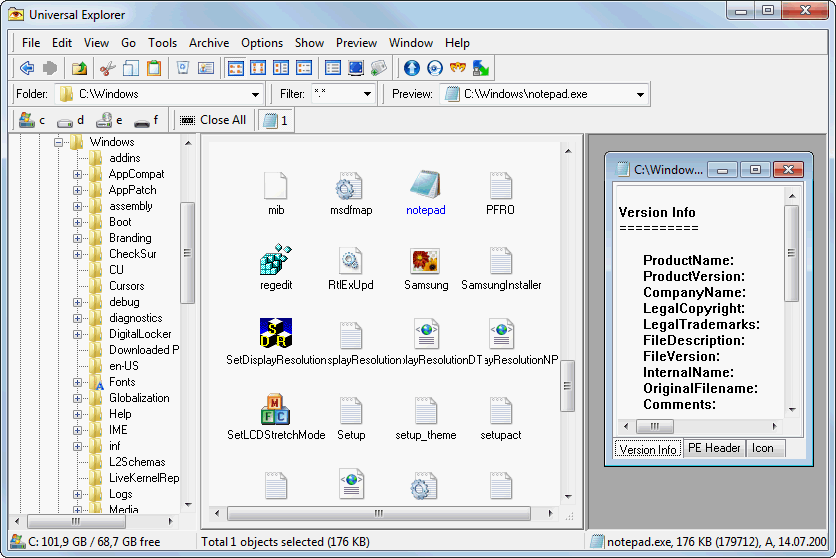 Universal Explorer 5.1 software screenshot
