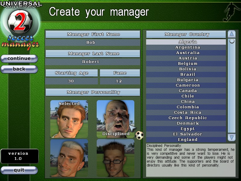Universal Soccer Manager 2 1.0.2 software screenshot